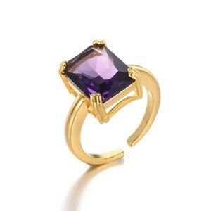 NWT Fashion Large Purple Zircon Gold Cocktail Ring For Women Adjustable